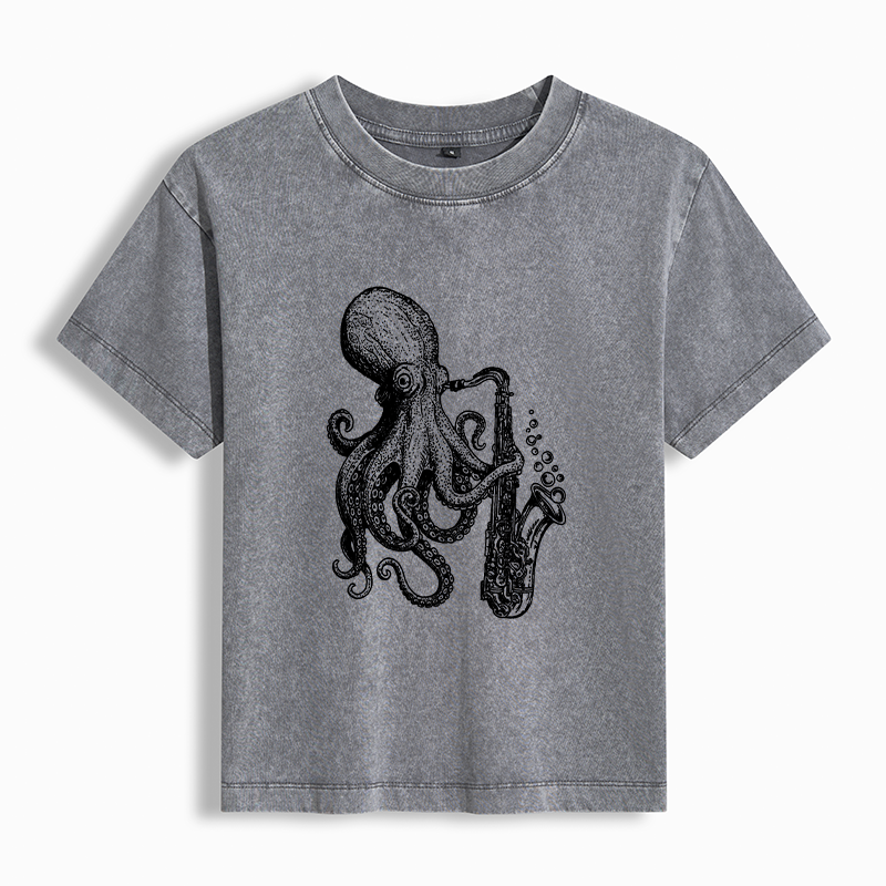 Tokyo-Tiger Octopus Playing Saxophoneg Washed T-shirt