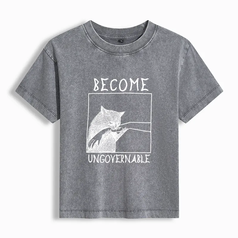 Tokyo-Tiger Cat Biting Arm Washed T-Shirt Sale