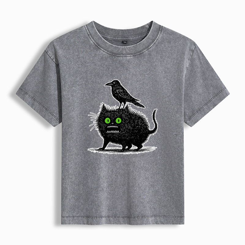 Tokyo-Tiger Crow And Black Cat Washed T-shirt
