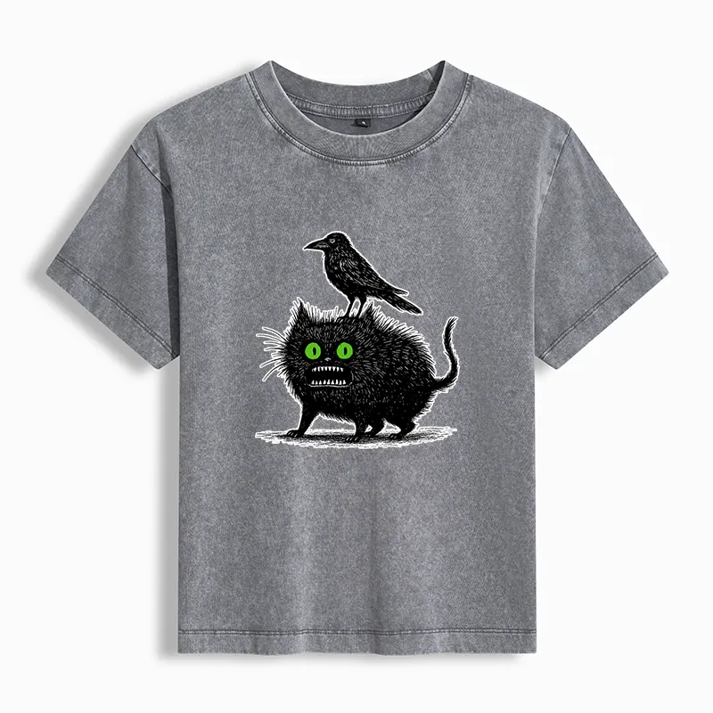 Tokyo-Tiger Crow And Black Cat Washed T-shirt