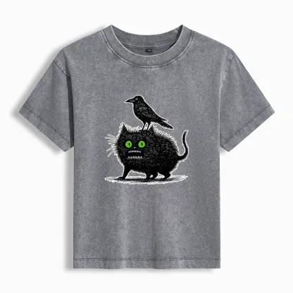 Tokyo-Tiger Crow And Black Cat Washed T-shirt
