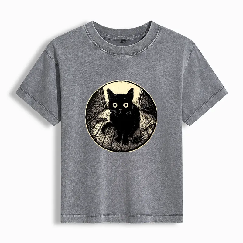 Tokyo-Tiger Waiting Black Cat Washed T-shirt