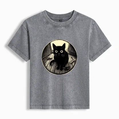 Tokyo-Tiger Waiting Black Cat Washed T-shirt