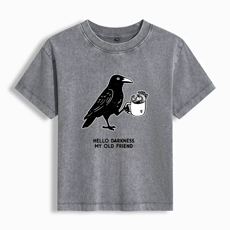 Tokyo-Tiger Crow Drinking Black Coffee Funny Washed T-shirt