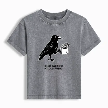Tokyo-Tiger Crow Drinking Black Coffee Funny Washed T-shirt