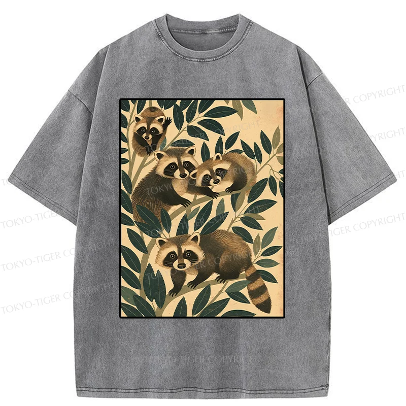 Tokyo-Tiger Raccoons In The Grass Washed T-Shirt