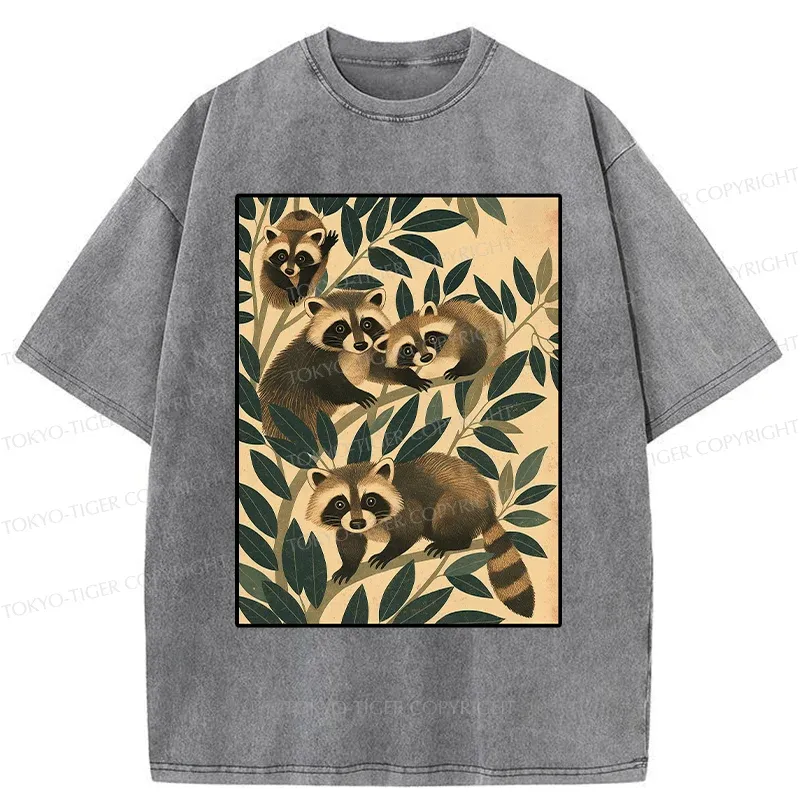 Tokyo-Tiger Raccoons In The Grass Washed T-Shirt