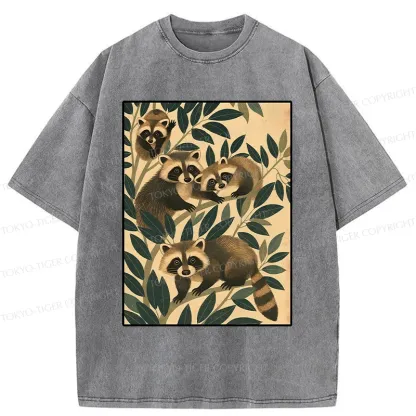 Tokyo-Tiger Raccoons In The Grass Washed T-Shirt