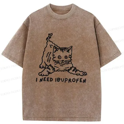 Tokyo-Tiger Cats Need Ibuprofen Washed T-Shirt