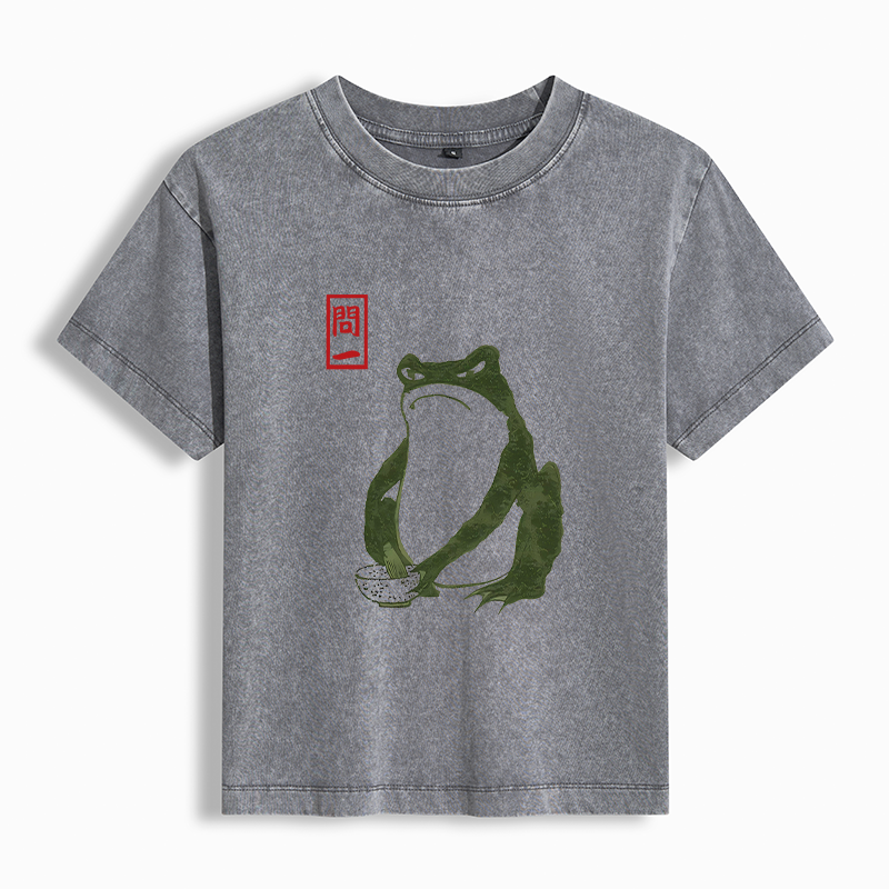 Tokyo-Tiger Woodblock Print Frog Women's Washed T-shirt