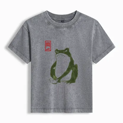 Tokyo-Tiger Woodblock Print Frog Women's Washed T-shirt