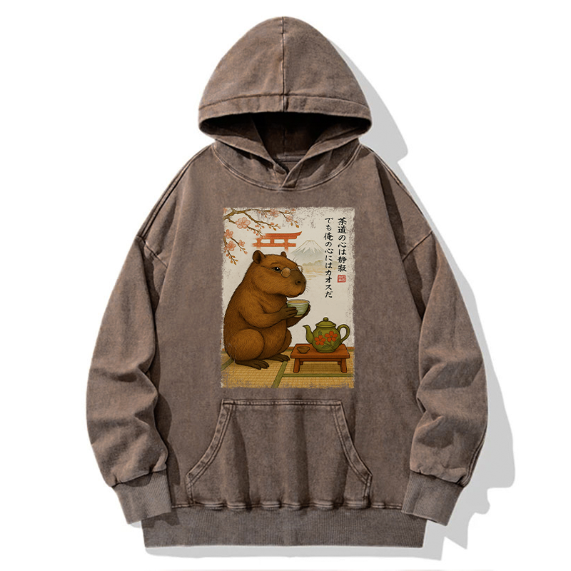 Tokyo-Tiger Tea Time With a Capybara Washed Hoodie