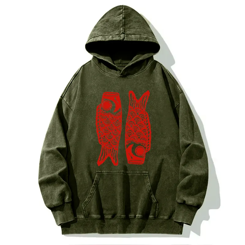 Tokyo-Tiger Retro Carp Streamer Washed Hoodie