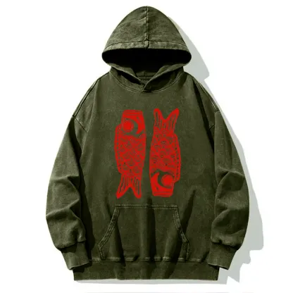 Tokyo-Tiger Retro Carp Streamer Washed Hoodie