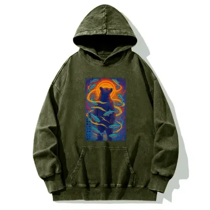 Tokyo-Tiger Ukiyoe Bear and Fish Washed Hoodie