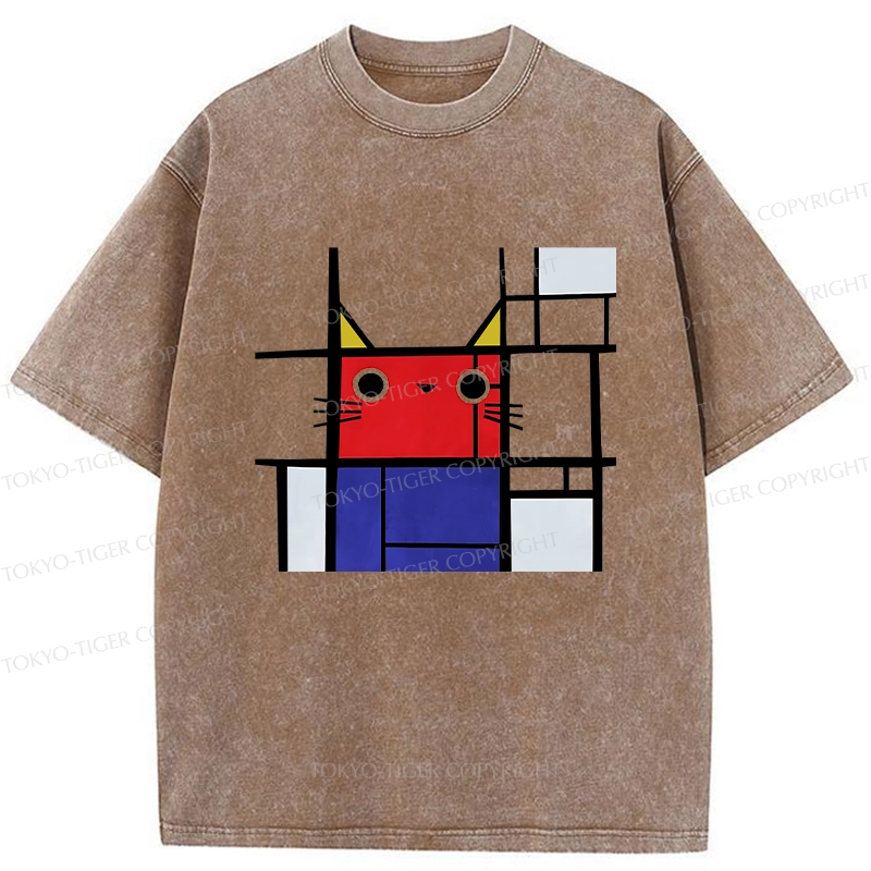 Tokyo-Tiger Abstract Art Cat Washed T-Shirt