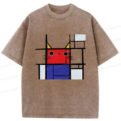 Tokyo-Tiger Abstract Art Cat Washed T-Shirt