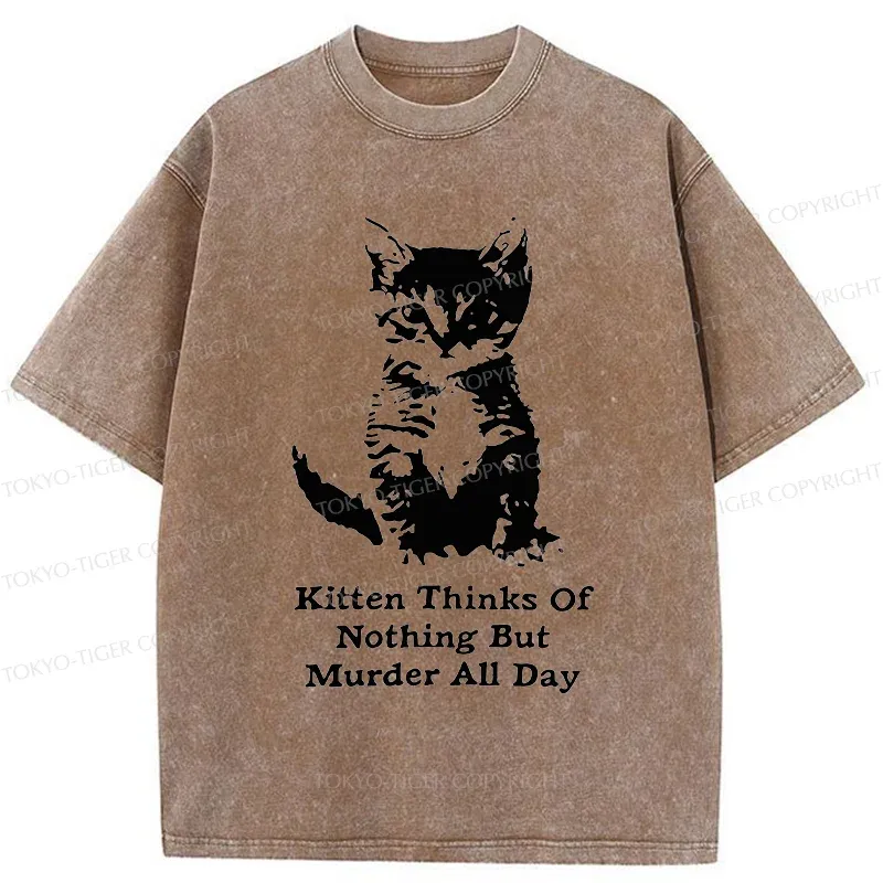 Tokyo-Tiger Cat Has A Murderous Thought Washed T-Shirt