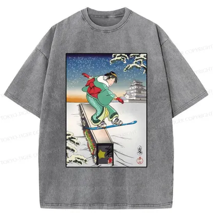 Tokyo-Tiger Skiing Geisha Washed T-Shirt