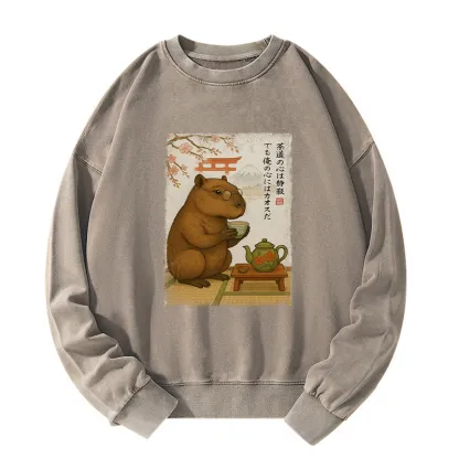 Tokyo-Tiger Tea Time With a Capybara Washed Sweatshirt