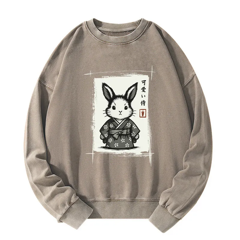 Tokyo-Tiger Woodcut Bunny Washed Sweatshirt