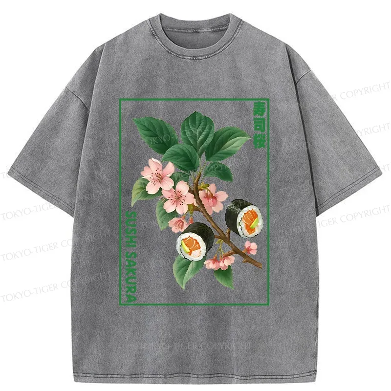 Tokyo-Tiger Sushi Sakura Tree Washed T-Shirt Sale