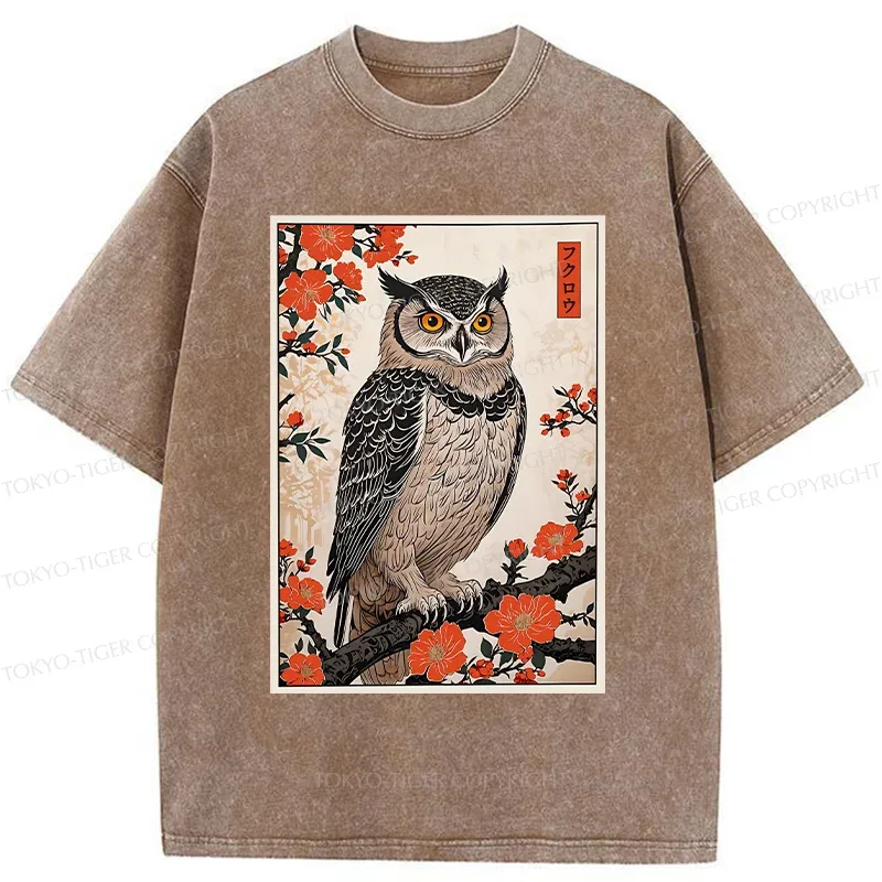 Tokyo-Tiger Vintage Japanese Owl Washed T-Shirt