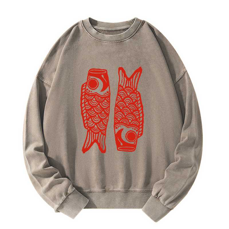 Tokyo-Tiger Retro Carp Streamer Washed Sweatshirt