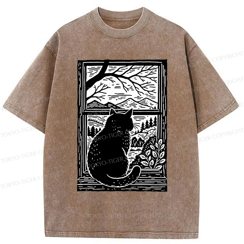Tokyo-Tiger Cat Waiting For Its Owner Washed T-Shirt