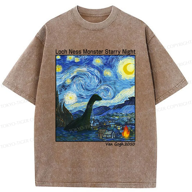 Tokyo-Tiger Loch Ness Monster Under The Stars Washed T-Shirt
