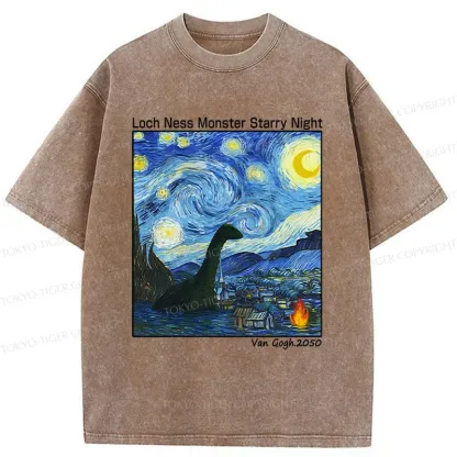 Tokyo-Tiger Loch Ness Monster Under The Stars Washed T-Shirt