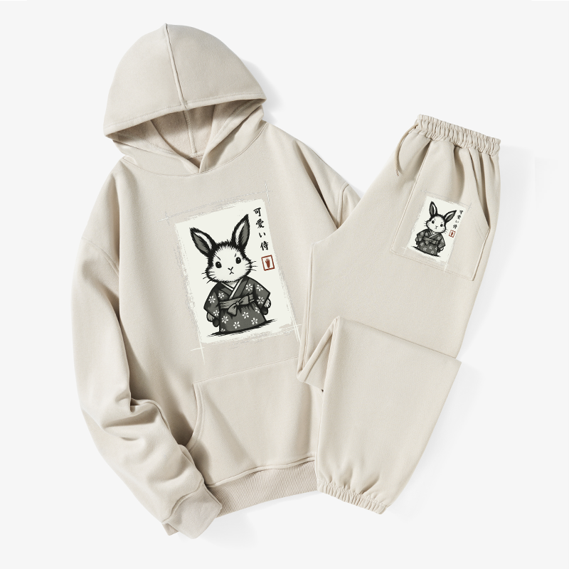 Tokyo-Tiger Woodcut Bunny Fleece Lined Hoodie Set