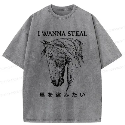 Tokyo-Tiger Funny Horse Washed T-Shirt