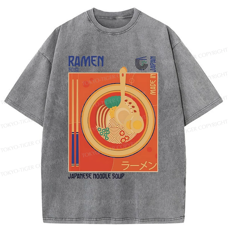 Tokyo-Tiger Ramen Poster Washed T-Shirt