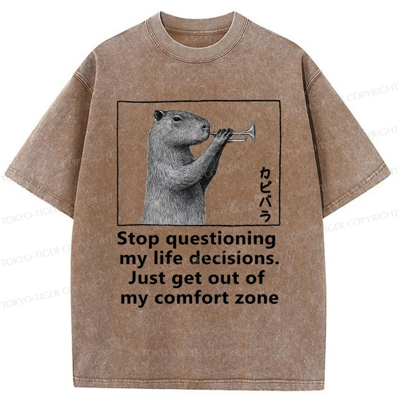 Tokyo-Tiger Capybara Playing A Trumpet Washed T-Shirt