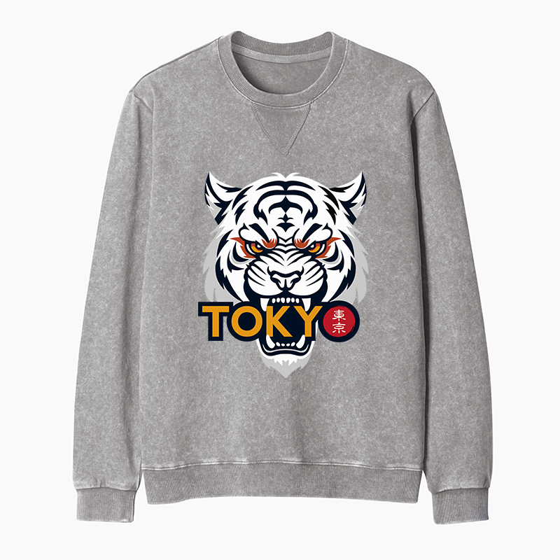 Tokyo-Tiger Logo Washed Terry Sweatshirt
