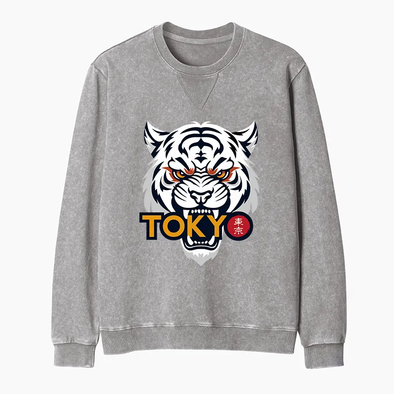 Tokyo-Tiger Logo Washed Terry Sweatshirt