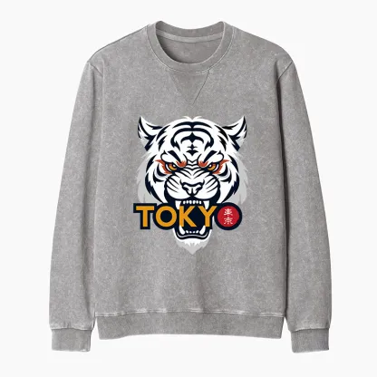 Tokyo-Tiger Logo Washed Terry Sweatshirt