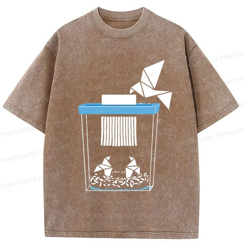 Tokyo-Tiger Funny Paper-cut Crane Washed T-Shirt