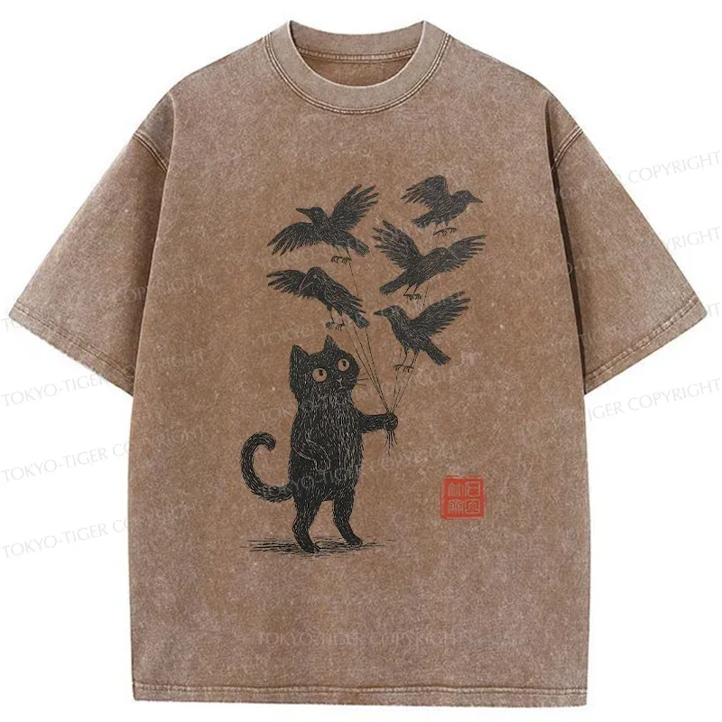 Tokyo-Tiger Cat And The Captured Crow Washed T-Shirt