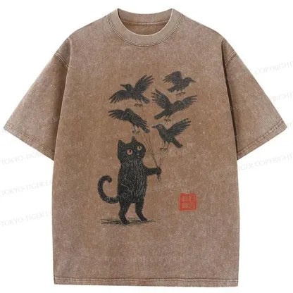 Tokyo-Tiger Cat And The Captured Crow Washed T-Shirt