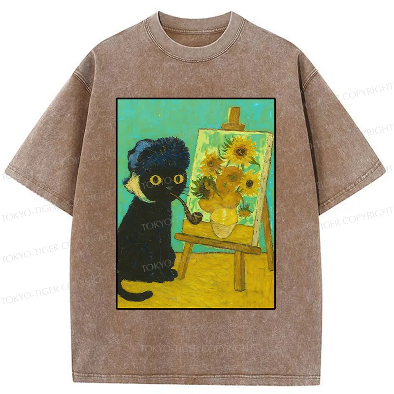 Tokyo-Tiger Cat Artist Washed T-Shirt