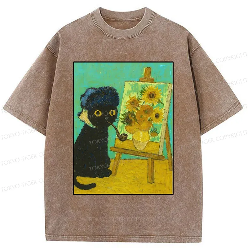 Tokyo-Tiger Cat Artist Washed T-Shirt