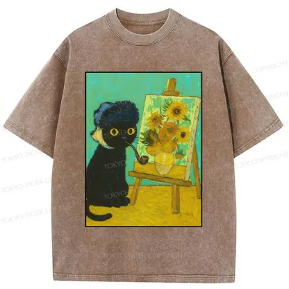 Tokyo-Tiger Cat Artist Washed T-Shirt