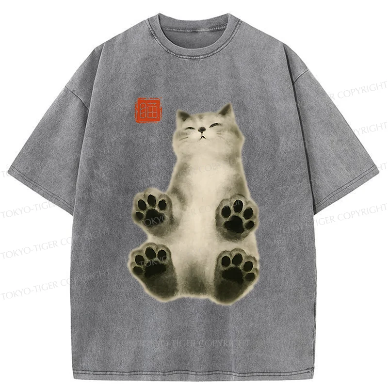 Tokyo-Tiger Fluffy Cat Washed T-Shirt