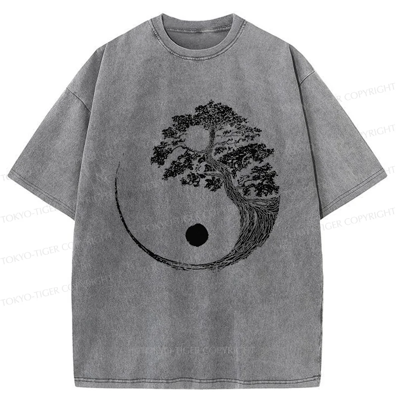 Tokyo-Tiger Yin-Yang Tai Chi Tree Washed T-Shirt