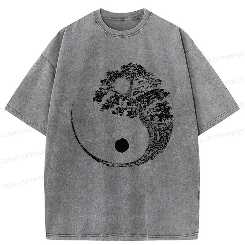Tokyo-Tiger Yin-Yang Tai Chi Tree Washed T-Shirt