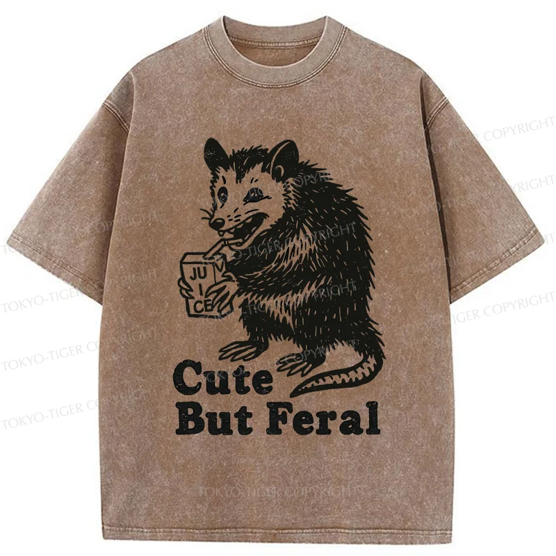 Tokyo-Tiger Opossum Drinking Juice Washed T-Shirt
