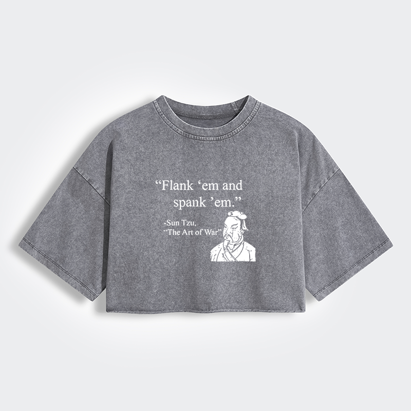 Tokyo-Tiger The Art Of War Funny Women's Washed Crop T-Shirt