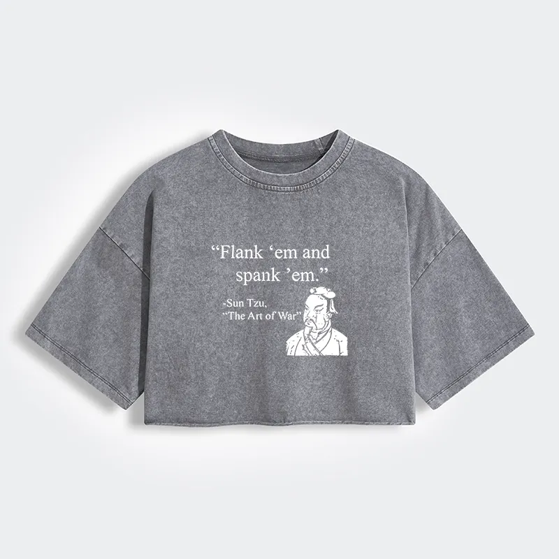 Tokyo-Tiger The Art Of War Funny Women's Washed Crop T-Shirt